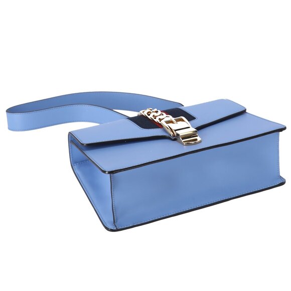 GUCCI Sylvie Shoulder Bag 421882 Light Blue Navy Multi Leather - Picture 6 of 7